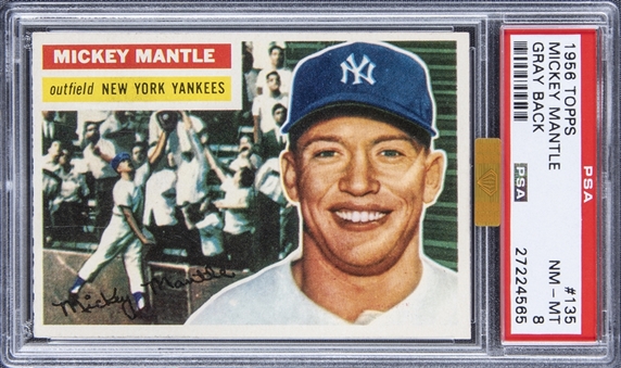 1956 Topps #135 Mickey Mantle, Gray Back – PSA NM-MT 8 - MBA Gold Diamond Certified 